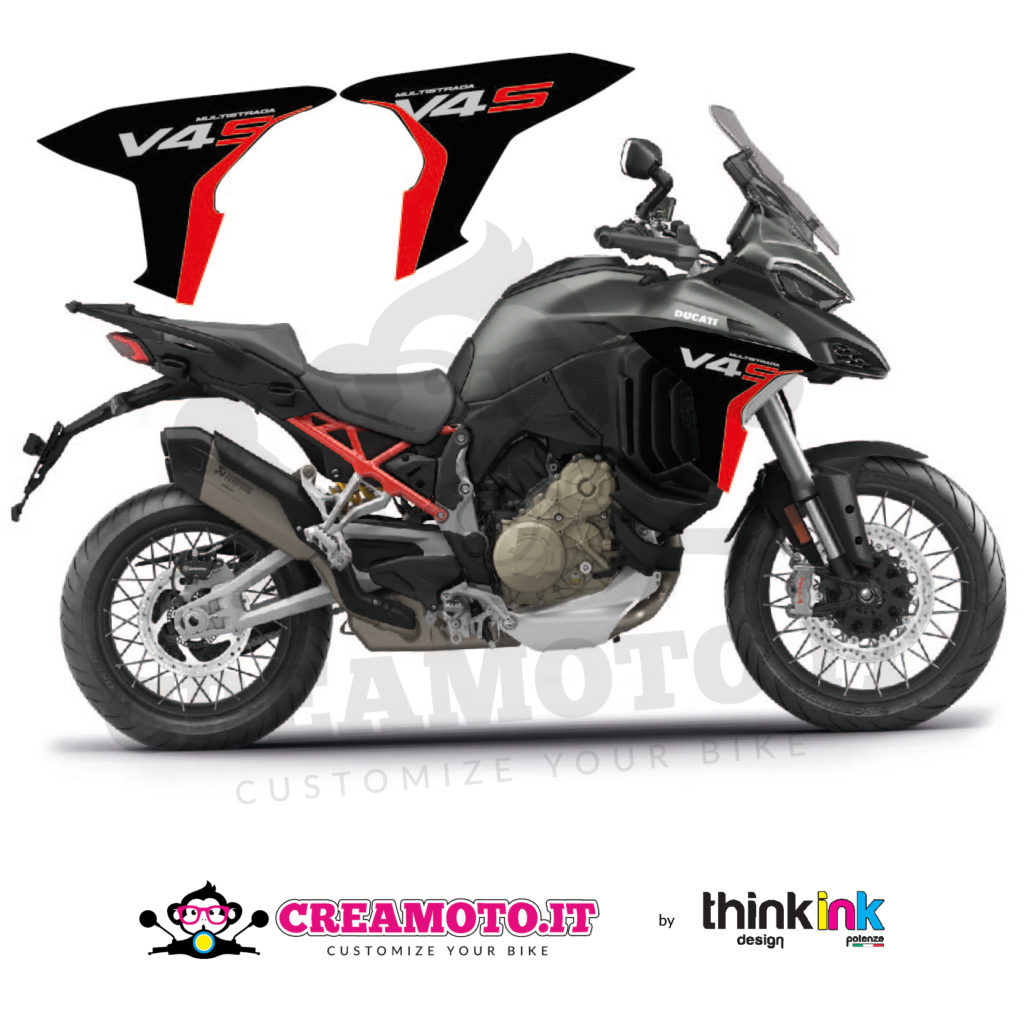 Adhesivos Rojos Y Negros Para Ducati Multistrada V4 - Decoración Para Fianchetti De Moto, Hecho En Italia